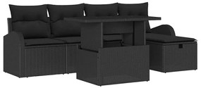 vidaXL Σετ Καναπέ Κήπου με μαξιλάρι 6 pcs Μαύρο Πολυ ράταν