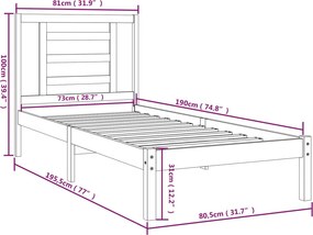 vidaXL Πλαίσιο Κρεβατιού Λευκό 75x190 εκ. Μασίφ Ξύλο Small Single