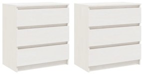 vidaXL Κομοδίνα 2 τεμ. Λευκά 60 x 36 x 64 εκ. από Μασίφ Ξύλο Πεύκου