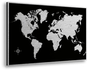 Black World Map πίνακας από βουρτσισμένο αλουμίνιο L - 86501