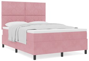 vidaXL Κρεβάτι Box Spring με Στρώμα Ροζ 140x190 εκ Βελούδο