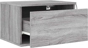 vidaXL Κομοδίνο Επιτοίχιο με Φώτα LED Γκρι Sonoma