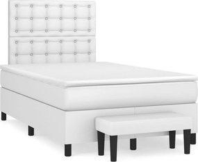 vidaXL Κρεβάτι Boxspring με Στρώμα Λευκό 120x200εκ.από Συνθετικό Δέρμα