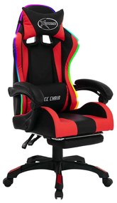 Καρέκλα Racing με Φωτισμό RGB LED Κόκκινο/Μαύρο Συνθετικό Δέρμα - Πολύχρωμο