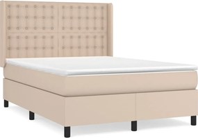 vidaXL Κρεβάτι Boxspring με Στρώμα Καπουτσίνο 140x190εκ.από Συνθ.Δέρμα