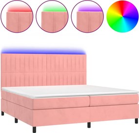vidaXL Κρεβάτι Boxspring με Στρώμα &amp; LED Ροζ 200x200 εκ. Βελούδινο