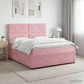 vidaXL Κρεβάτι box spring με στρώμα Ροζ 140 x 200 cm Βελούδο