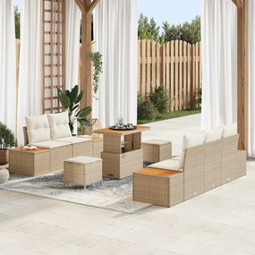 vidaXL Σετ Κήπου 8 Τεμαχίων με Μαξιλάρια Μπεζ από Πολυ Ράτταν