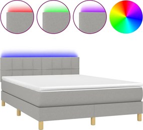 vidaXL Κρεβάτι Boxspring με Στρώμα &amp; LED Αν.Γκρι 140x190εκ. Υφασμάτινο