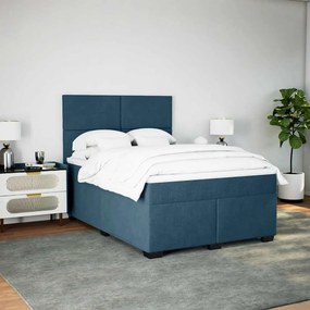 vidaXL Κρεβάτι Boxspring με Στρώμα Μπλε 160x200 εκ. Βελούδινο