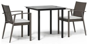 vidaXL Σετ Τραπεζαρίας Κήπου 3 τεμ. Συνθ. Ρατάν / Ατσάλι με Μαξιλάρια