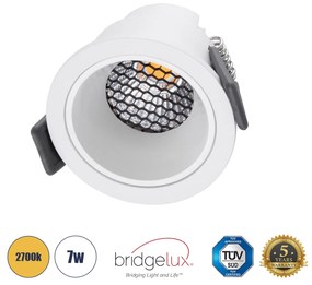 GloboStar® PLUTO-S 60249 Χωνευτό LED Spot Downlight TrimLess Φ6.4cm 7W 875lm 38° AC 220-240V IP20 Φ6.4 x Υ4.9cm - Στρόγγυλο - Λευκό &amp; Anti-Glare HoneyComb - Θερμό Λευκό 2700K - Bridgelux COB - 5 Years Warranty