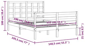 Πλαίσιο Κρεβατιού με Κεφαλάρι Λευκό από Μασίφ Ξύλο Double - Λευκό