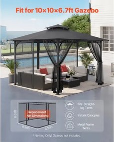 VEVOR Replacement Mesh Gazebo Netting Screen for 10x10x 6.7 ft Patio, Net Only