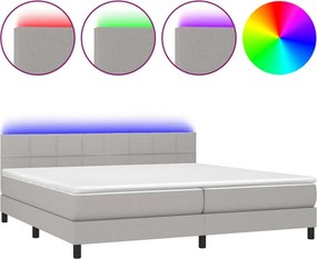 vidaXL Κρεβάτι Boxspring με Στρώμα &amp; LED Αν.Γκρι 200x200εκ. Υφασμάτινο