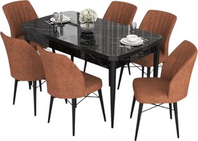 Extendable Dining Table &amp; Chairs Set (7 Pieces) Eva - Black Marble, Tile Red Black Marble
Tile Red