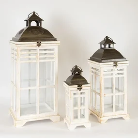 S/3 ΦΑΝΑΡΙΑ ΜΕΤΑΛΛΙΚA - ΞΥΛΙΝΑ ΛΕΥΚΑ 14X14X34/20X20X52/26X26X67cm|752-10022