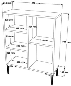 Βιβλιοθήκη χαμηλή Neville pakoworld cement-καρυδί 69x25x87.6εκ