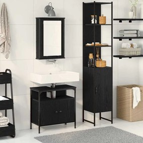 vidaXL Σετ Επίπλων Μπάνιου με ράφι 3 pcs Μαύρη Οξυά Επεξεργασμένο ξύλο