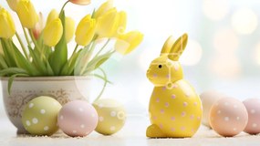 Intra Συλλεκτικό Ξύλινο Παζλ Plywood 4mm - Ειδώλιο λαγουδάκι του Πάσχα με αυγά και τουλίπες Σε Ξύλινο Κουτί - Διαστάσεις: 10x10 cm – 25 κομμάτια