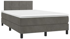 vidaXL Κρεβάτι Boxspring με Στρώμα &amp; LED Σκ.Γκρι 120x190εκ. Βελούδινο