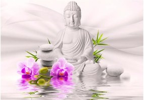 Αυτοκόλλητη φωτοταπετσαρία - Buddha and pink orchids - 392x280