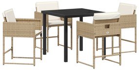 vidaXL Σερβίτσιο Κήπου 5 Τεμαχίων με Μαξιλάρια Μπεζ Πολυ Ρατάν