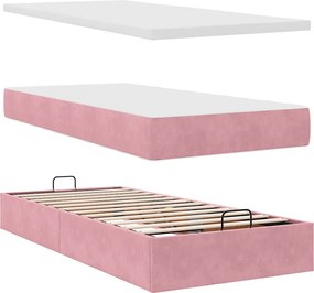 vidaXL Οθωμανικό κρεβάτι με στρώμα ροζ 90x190cm Velvet