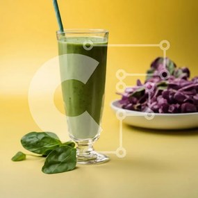Intra Συλλεκτικό Ξύλινο Παζλ Plywood  4mm - Πράσινο Smoothie σε ποτήρι με άχυρο σε κίτρινη επιφάνεια Σε Ξύλινο Κουτί - Διαστάσεις: 10x10 cm – 25 κομμάτια