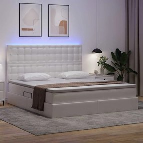 vidaXL Κρεβάτι με αποθηκευτικό χώρο και LED Καθαρό Λευκό 160 x 200 cm