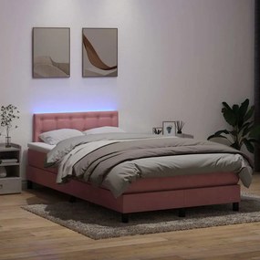 vidaXL Κρεβάτι Boxspring με Στρώμα &amp; LED ροζ 120x220 cm Βελούδινο