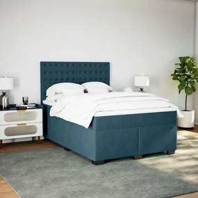 vidaXL Κρεβάτι Boxspring με Στρώμα Μπλε 140x200 εκ. Βελούδινο