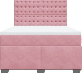 vidaXL Κρεβάτι Boxspring με Στρώμα Ροζ 140x190 εκ. Βελούδινο