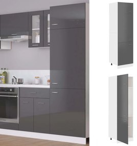 vidaXL Ντουλάπι Ψυγείου Γυαλιστερό Γκρι 60x57x207 εκ. Μοριοσανίδα