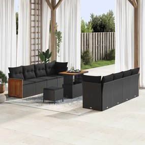 vidaXL Σετ Καναπέ Κήπου με μαξιλάρι 11 pcs Μαύρο