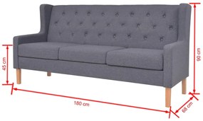 vidaXL Καναπές Τριθέσιος Γκρι Υφασμάτινος