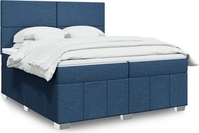 vidaXL Κρεβάτι Boxspring με Στρώμα Μπλε 200x200 εκ. Υφασμάτινο