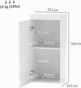 HOMCOM Δίριχτο Ντουλάπι Μπάνιου, Έπιπλο Μπάνιου, Επιτοίχιο, Μοριοσανίδα, MDF, Λευκό