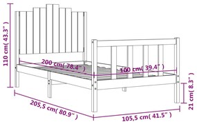 Σκελετός Κρεβατιού Χωρίς Στρώμα 100x200 εκ. Μασίφ Πεύκο - Καφέ