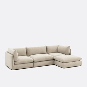 Τριθέσιος αρθρωτός καναπές με πουφ, από μελανζέ πολυεστέρα, MALO