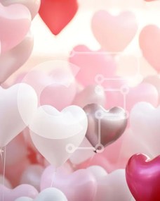 Intra Συλλεκτικό Ξύλινο Παζλ Plywood  4mm - Μπαλόνια σε σχήμα καρδιάς που επιπλέουν στον αέρα Σε Ξύλινο Κουτί - Διαστάσεις Puzzle: 10x10 cm – 25 κομμάτια