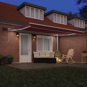 vidaXL Τέντα Πτυσσόμενη Χειροκίνητη με LED Μπορντό 450x300 εκ.