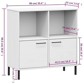 Βιβλιοθήκη OSLO Λευκή 90x35x90,5 εκ. Μασίφ Ξύλο με Μετ. Πόδια - Λευκό