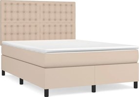 vidaXL Κρεβάτι Boxspring με Στρώμα Καπουτσίνο 140x190εκ.από Συνθ.Δέρμα