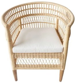 Πολυθρόνα Necorian paakoworld teak ξύλο με pe rattan σε φυσική απόχρωση και λευκό μαξιλάρι 80x70x87εκ