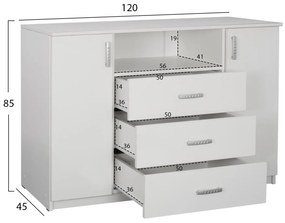 Μπουφές ADLER με 2 Ντουλάπια και 3 Συρτάρια Λευκό 120x45x85Y εκ. 120x45x85 εκ.