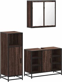 vidaXL Σετ Επίπλων Μπάνιου 3 Τεμαχίων Καφέ Δρυς από Τεχν. Ξύλο