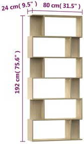 vidaXL Βιβλιοθήκη/Διαχωριστικό Sonoma Δρυς 80x24x192 εκ. Επεξ. Ξύλο