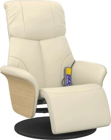vidaXL Πολυθρόνα Μασάζ Ανακλινόμενη με Υποπόδιο Κρεμ από Συνθ. Δέρμα