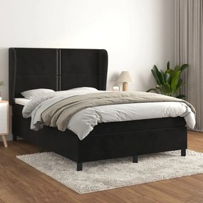 Κρεβάτι Boxspring με Στρώμα Μαύρο 140x190 εκ. Βελούδινο